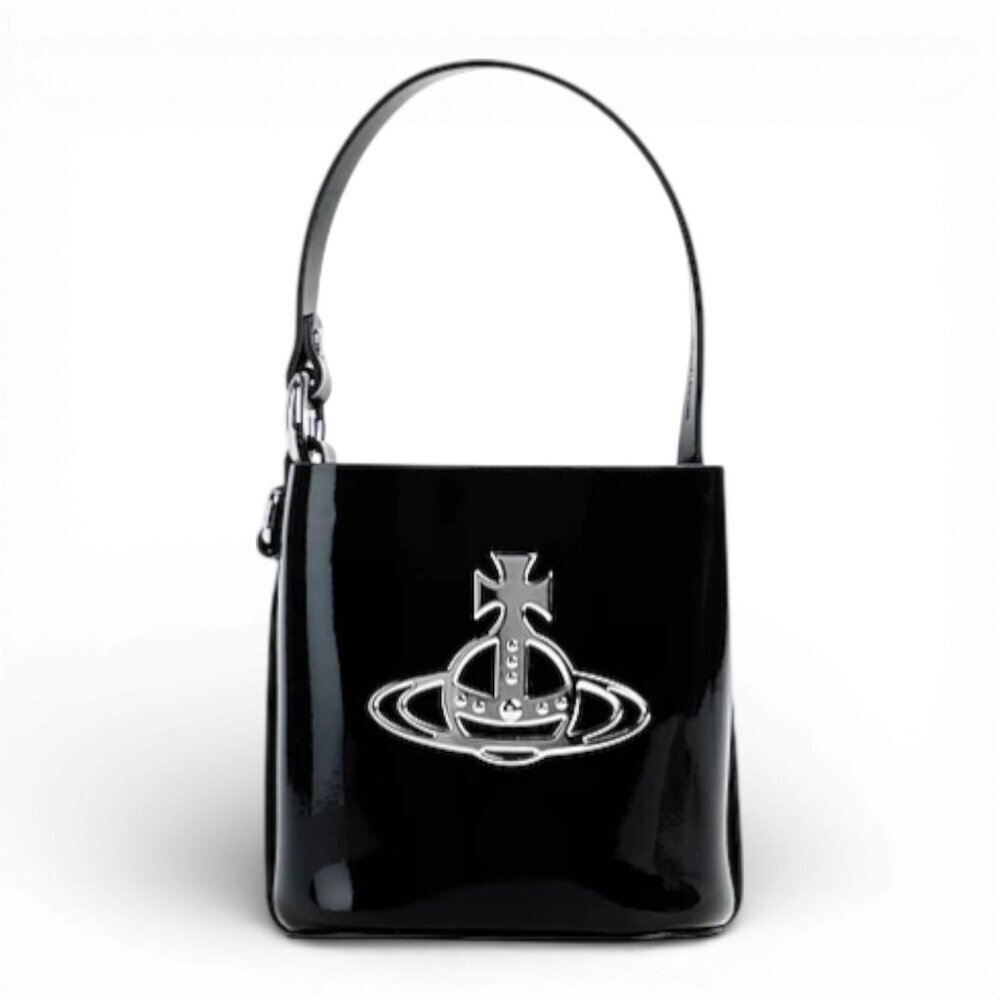 Vivienne Westwood Daisy Bucket Bag Black Patent Orb Logo Mini Top Handle NIB